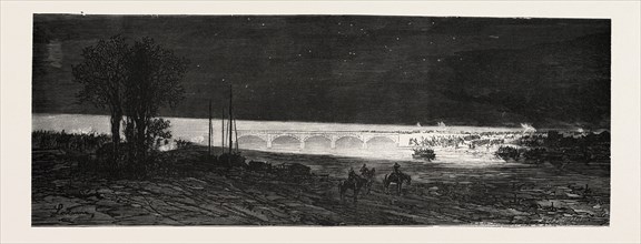 Franco-Prussian War: French headlights illuminating by electric lights the Vorterrain