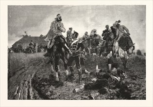 Franco-Prussian War: A string Hussars. After the painting by Th Rocholl