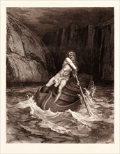 CHARON, the ferryman of Hell, 1861  BY Gustave Doré. Gustave Dore, 1832 - 1883, French. Engraving