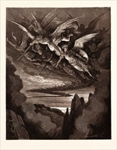 THE FALLEN ANGELS ON THE WING, BY Gustave Doré. Dore, 1832 - 1883, French. Engraving for Paradise