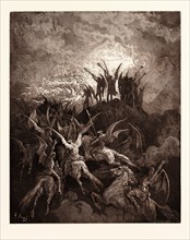 THE REBEL ANGELS SUMMONED TO THE CONCLAVE, BY Gustave Doré. Dore, 1832 - 1883, French. Engraving