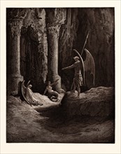 SATAN AT THE GATES OF HELL, BY Gustave Doré.  Dore, 1832 - 1883, French. Engraving for Paradise