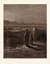 DANTE, VIRGIL, AND CATO OF UTICA, BY GUSTAVE DORE, 1832 - 1883, French. Engraving for the