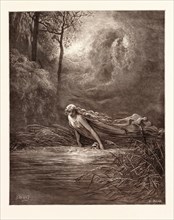 DANTE AND THE RIVER OF LETHE, BY Gustave Doré. Gustave Dore, 1832 - 1883, French. Engraving for the