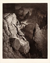 SATAN'S FLIGHT THROUGH CHAOS, BY Gustave Doré. Gustave Dore, 1832 - 1883, French. Engraving for