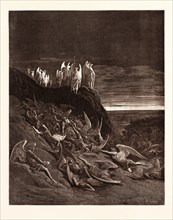 THE WAR IN HEAVEN, BY Gustave Doré. Gustave Dore, 1832 - 1883, French. Engraving for Paradise Lost