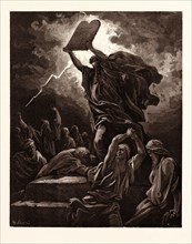 MOSES BREAKING THE TABLES OF THE LAW, BY Gustave Doré. Gustave Dore, 1832 - 1883, French. Engraving
