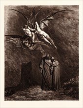 THE FURIES BEFORE THE GATES OF DIS, BY Gustave Doré. Gustave Dore, 1832 - 1883, French. Engraving