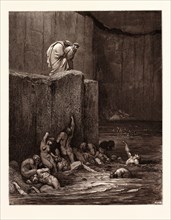 THE PUNISHMENT OF FLATTERERS, BY Gustave Doré. Gustave Dore, 1832 - 1883, French. Engraving for The