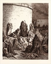 THE PEOPLE MOURNING OVER JERUSALEM, BY Gustave Doré. Dore, 1832 - 1883, French. Engraving for the