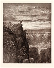 SATAN OVERLOOKING PARADISE, BY Gustave Doré. Dore, 1832 - 1883, French. Engraving for Paradise Lost
