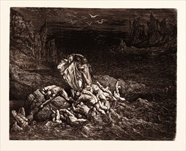 THE STYGIAN LAKE IN THE FIFTH CIRCLE OF HELL, BY Gustave Doré. Dore, 1832 - 1883, French. Engraving