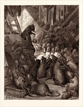 THE COUNCIL HELD BY THE RATS, BY Gustave Doré. Dore, 1832 - 1883, French. Engraving for Fables by