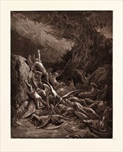 THE FALL OF THE REBEL ANGELS, BY GUSTAVE DORE. Dore, 1832 - 1883, French. Engraving for Paradise