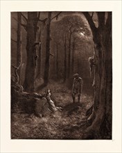 THE LOVERS IN THE MOON-LIT FOREST, BY GUSTAVE DORE. Dore, 1832 - 1883, French. Engraving for Atala