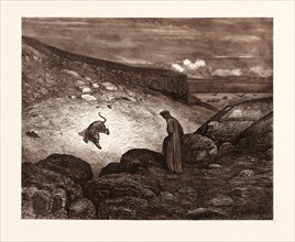 THE PANTHER IN THE DESERT, BY GUSTAVE DORE, a scene from the Inferno by Dante. Dore, 1832 - 1883,