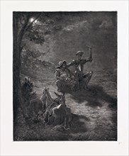 A NOCTURNAL DISCOURSE, BY GUSTAVE DORE. Dore, 1832 - 1883, French. Engraving for Don Quixote by