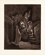 THE RESURRECTION OF LAZARUS, BY GUSTAVE DORE,  1832 - 1883, French. Engraving for the Bible. 1870,