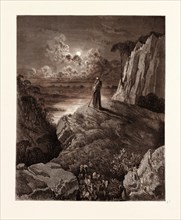 THE HERMIT ON THE MOUNTAIN, BY GUSTAVE DORE,  1832 - 1883, French. Engraving for Atala by