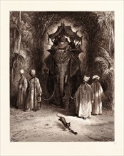 THE RAT AND THE ELEPHANT, BY GUSTAVE DORE, 1832 - 1883, French. Engraving for Fables by Jean de la