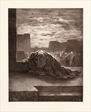 EZRA IN PRAYER, BY GUSTAVE DORE, 1832 - 1883, French. Engraving for the Bible. 1870, Art, Artist,
