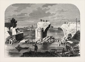 FRANCO-PRUSSIAN WAR: BRIDGE OVER THE MARNE IN TRILPORT NEAR MEAUX, DESTROYED BY THE FRENCH 1870
