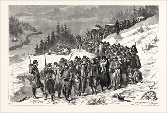 FRANCO-PRUSSIAN WAR: FRENCH SOLDIERS escorted by SWISS MILITARY IN THE JURA THE 3 February 1871