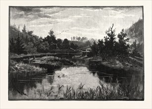 CREDIT RIVER, CANADA, NINETEENTH CENTURY ENGRAVING