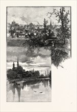 ON THE RIVER SPEED (BOTTOM); GUELPH (TOP), CANADA, NINETEENTH CENTURY ENGRAVING