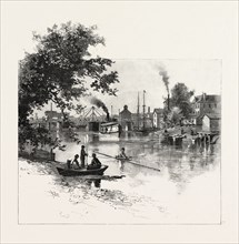 LOOKING UP THE THAMES, CHATHAM, CANADA, CANADA, NINETEENTH CENTURY ENGRAVING