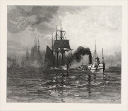 A TOW ON LAKE ST. CLAIR, CANADA, NINETEENTH CENTURY ENGRAVING
