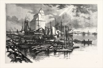 COLLINGWOOD HARBOUR, CANADA, NINETEENTH CENTURY ENGRAVING