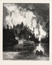 A BUSH FIRE BY NIGHT, CANADA, NINETEENTH CENTURY ENGRAVING