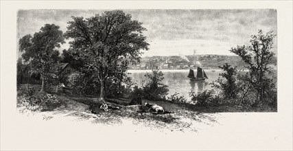 PORT PERRY, FROM SCUGOG ISLAND, CANADA, NINETEENTH CENTURY ENGRAVING