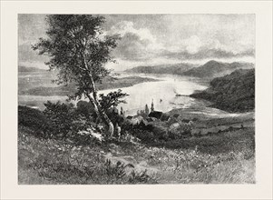 ISLE AUX COUDRES, AND THE ST. LAWRENCE, FROM LES EBOULEMENTS, CANADA, NINETEENTH CENTURY ENGRAVING