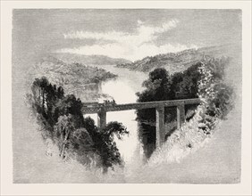 ST. JOHN RIVER, NEAR NEWBURY JUNCTION, CANADA, NINETEENTH CENTURY ENGRAVING