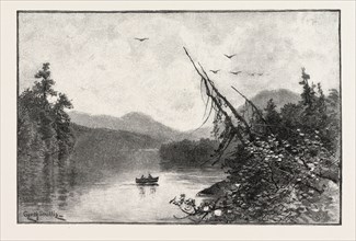 NEW BRUNSWICK, LITTLE TOBIQUE LAKE, CANADA, NINETEENTH CENTURY ENGRAVING