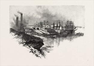 NEW BRUNSWICK, RIVER FRONT, CHATHAM, CANADA, NINETEENTH CENTURY ENGRAVING