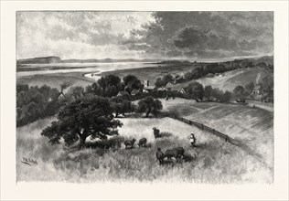 GRAND PRE, AND BASIN OF MINAS, FROM WOLFVILLE, CANADA, NINETEENTH CENTURY ENGRAVING