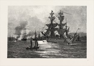 NOVA SCOTIA, MEN-OF-WAR, HALIFAX HARBOUR, CANADA, NINETEENTH CENTURY ENGRAVING