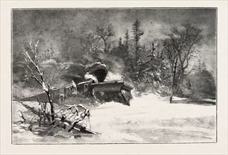 TRIUMPH OF THE SNOW-PLOUGH, CANADA, NINETEENTH CENTURY ENGRAVING