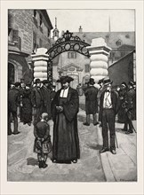 QUEBEC, AT THE GATE OF LAVAL UNIVERSITY, CANADA, NINETEENTH CENTURY ENGRAVING