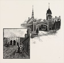 QUEBEC, ST. JOHN'S GATE (LEFT); KENT GATE (RIGHT), CANADA, NINETEENTH CENTURY ENGRAVING