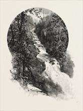 FRENCH CANADIAN LIFE, FALLS OF ST. FEREOL, CANADA, NINETEENTH CENTURY ENGRAVING