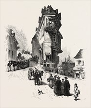FRENCH CANADIAN LIFE, OLD HOUSES AT POINT LEVIS, CANADA, NINETEENTH CENTURY ENGRAVING