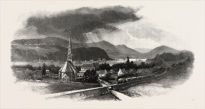 FRENCH CANADIAN LIFE, CAPE DIAMOND, FROM ST. ROMUALD, CANADA, NINETEENTH CENTURY ENGRAVING