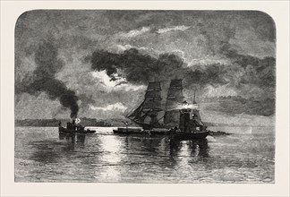 FRENCH CANADIAN LIFE, LIGHT-SHIP ON THE ST. LAWRENCE, CANADA, NINETEENTH CENTURY ENGRAVING