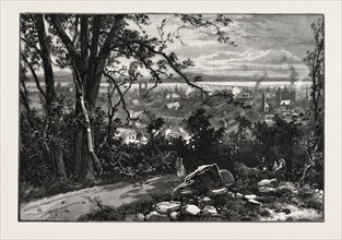 MONTREAL FROM THE MOUNTAIN, CANADA, NINETEENTH CENTURY ENGRAVING