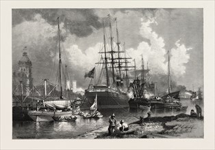MONTREAL HARBOUR, CANADA, NINETEENTH CENTURY ENGRAVING