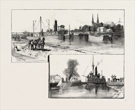 THE LOWER OTTAWA, CANAL AND LOCKS AT LACHINE, CANADA, NINETEENTH CENTURY ENGRAVING